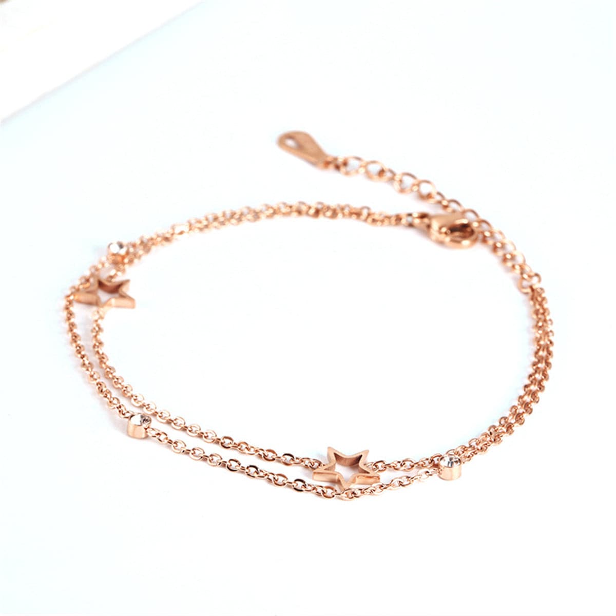 Cubic Zirconia & 18K Rose Gold-Plated Open Star Layered Bracelet