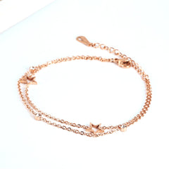Cubic Zirconia & 18K Rose Gold-Plated Open Star Layered Bracelet
