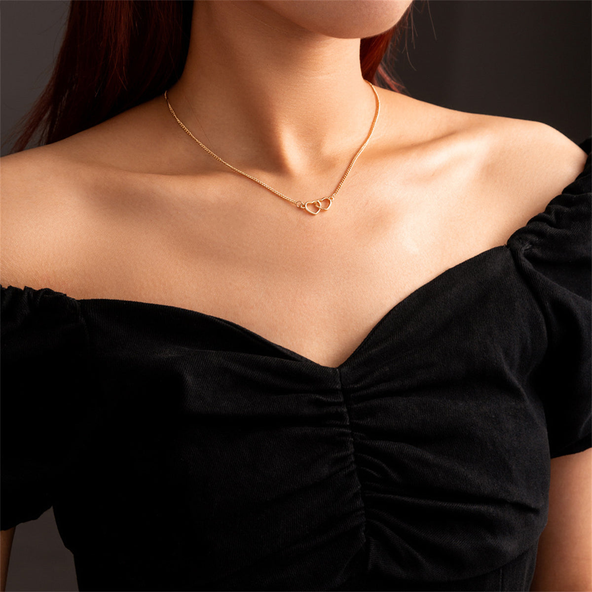 18K Gold-Plated Interlocked Heart Pendant Necklace, gold pendant necklace for women, everyday style, styled look