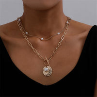 Imitation Pearl & Goldtone Figaro Layered Pendant Necklace