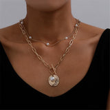 Imitation Pearl & Goldtone Figaro Layered Pendant Necklace