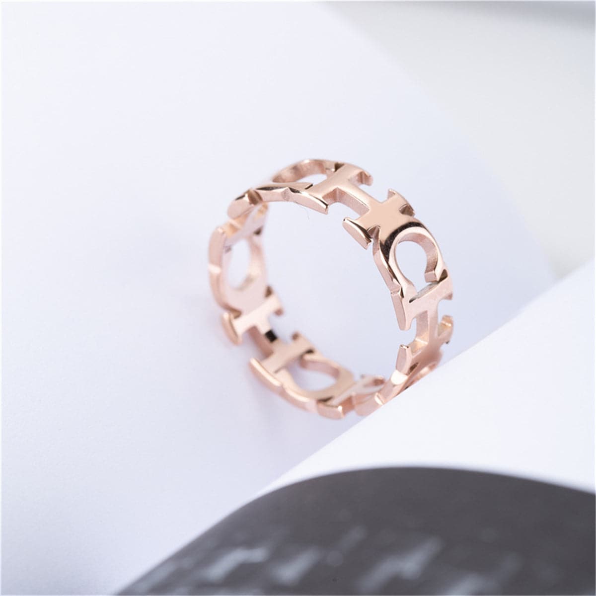 18K Rose Gold-Plated 'CH' Band Ring