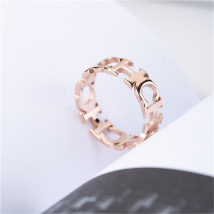 18K Rose Gold-Plated 'CH' Band Ring, rose gold statement rings for women, everyday style, side view