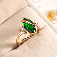 Green Crystal & Cubic Zirconia Oval Ring