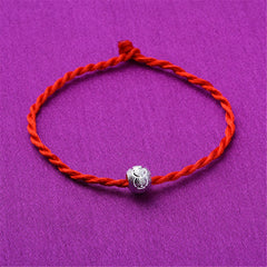 Red Polyster & Silver-Plated Frosted Bead-Accent Lucky Anklet