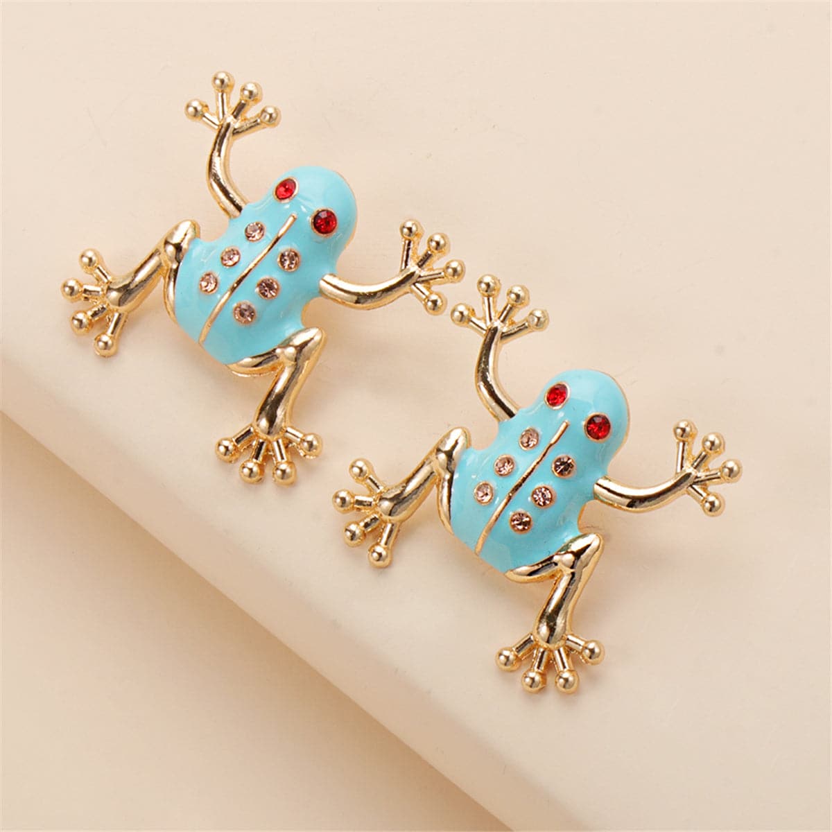 Cubic Zirconia and Enamel 18K Gold-Plated Frog Stud Earrings, gold stud earrings for women, detail close-up