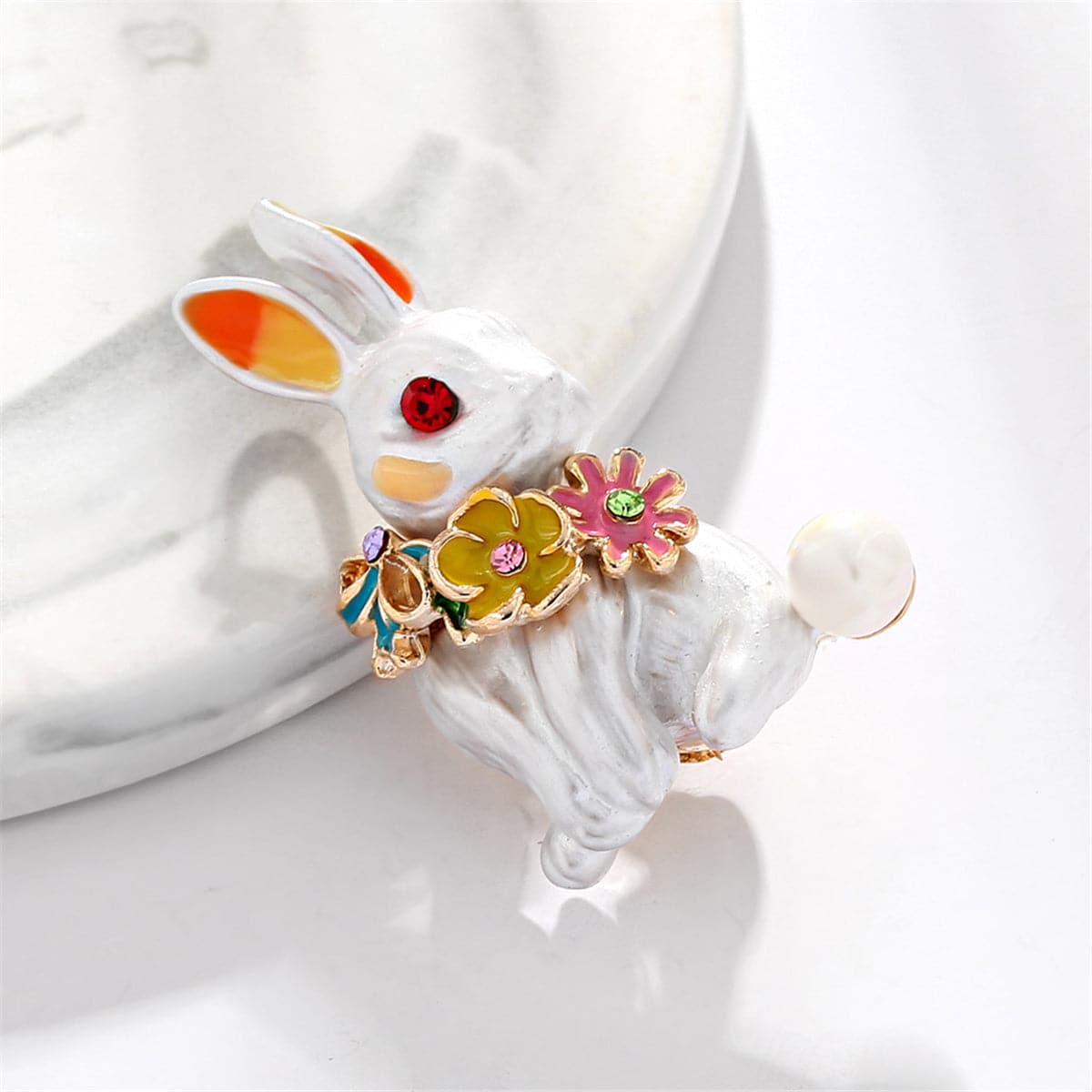 White and Cubic Zirconia Rabbit Brooch, brooch pin, vintage-inspired design, side view