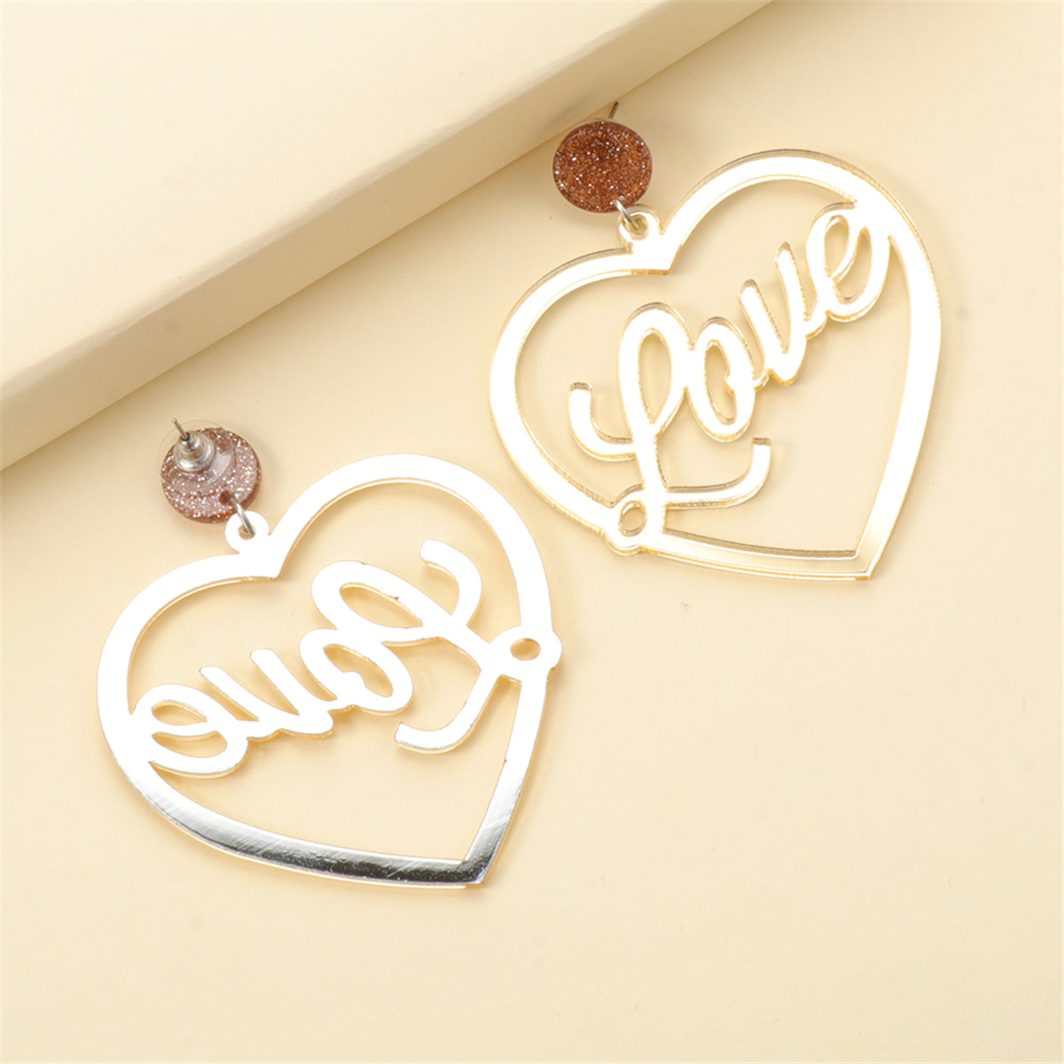 Silver-Plated 'Love' Drop Earrings, silver drop earrings for women, dainty minimalist design, detail close-up