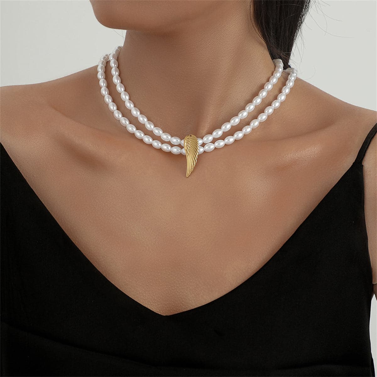 Pearl & 18K Gold-Plated Angel Wing Layered Pendant Necklace