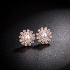 Cubic Zirconia & Pearl Snowflake Stud Earrings