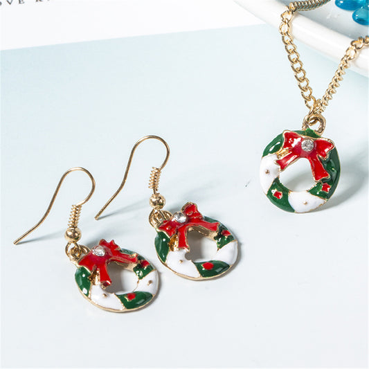 Cubic Zirconia and 18K Gold-Plated Wreath Necklace and Drop Earrings, gold drop earrings for women, front view