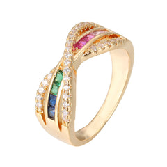 Cubic Zirconia & Rainbow Crystal Crossing Line Ring