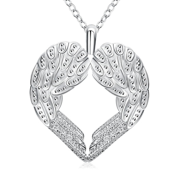 Silver-Plated Heart Shape Wings Pendant Necklace - streetregion