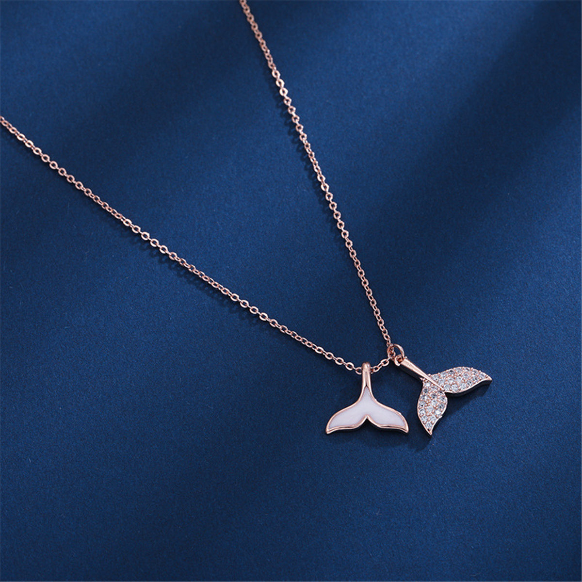 Cubic Zirconia and Whale Tail Pendant Necklace, pendant necklace for women, everyday style, front view