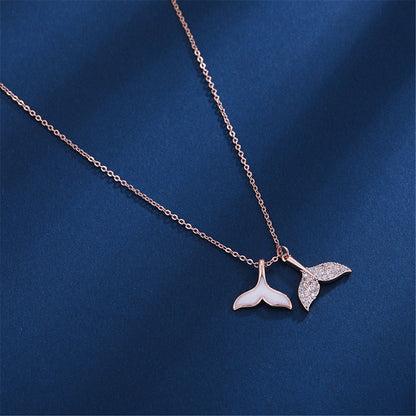 Cubic Zirconia and Whale Tail Pendant Necklace, pendant necklace for women, everyday style, front view