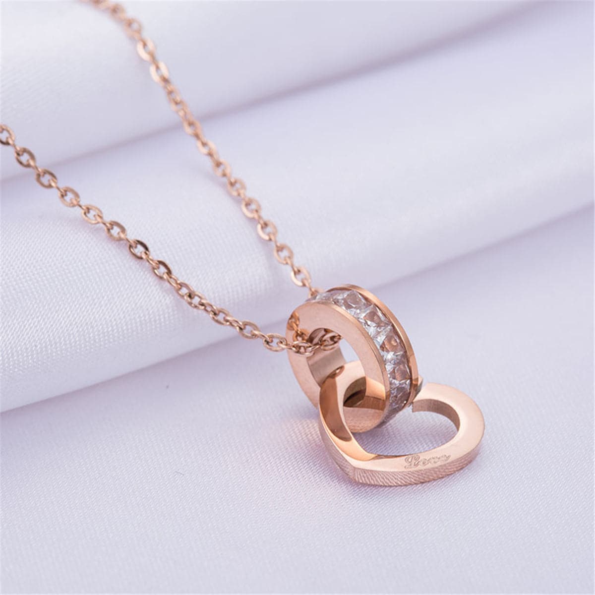 cubic zirconia & 18k Rose Gold-Plated Circle & Heart Pendant Necklace - streetregion