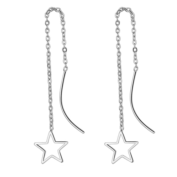 Silver-Plated Hollow Star Threader Earrings - streetregion