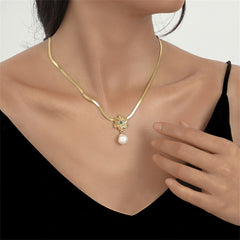 Pearl & 18K Gold-Plated Flower Pendant Necklace