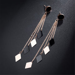 Black & 18K Rose Gold-Plated Rhombus Tassel Drop Earrings