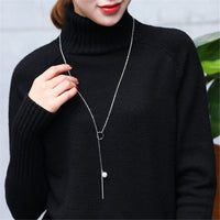 Pearl & Silvertone Bar & Ring Pendant Necklace