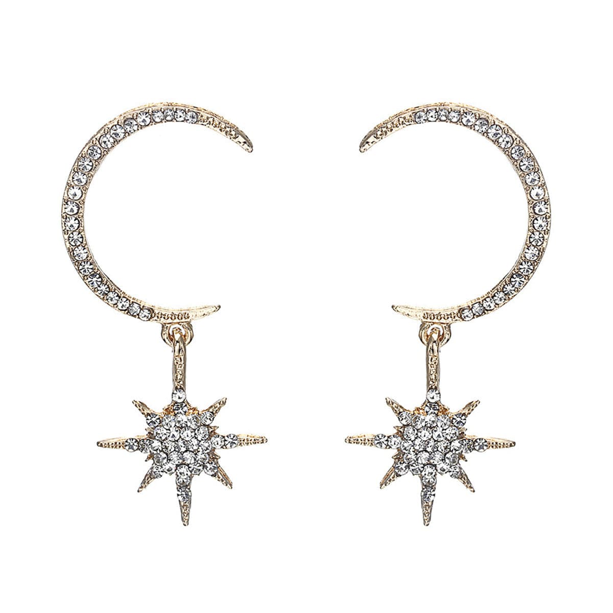 cubic zirconia & 18k Gold-Plated Moon & Star Dangle Earrings - streetregion