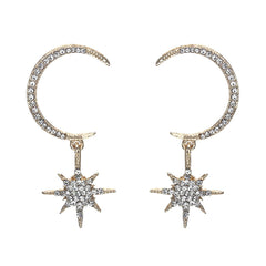 cubic zirconia & 18k Gold-Plated Moon & Star Dangle Earrings - streetregion