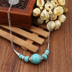 Turquoise & Silver-Plated Gradated Beaded Necklace
