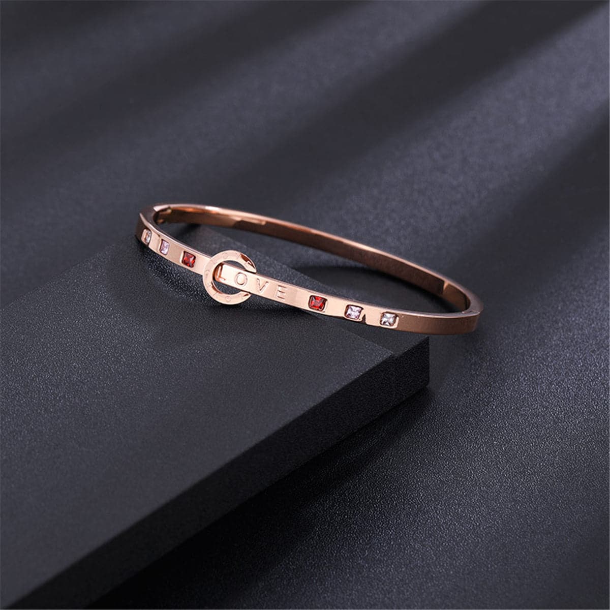 Cubic Zirconia & 18K Rose Gold-Plated 'Love' Bangle