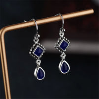 Dark Blue Crystal & Silver-Plated Princess Drop Earrings - streetregion