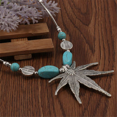 Turquoise & Cubic Zirconia Silver-Plated Maple Leaf Necklace