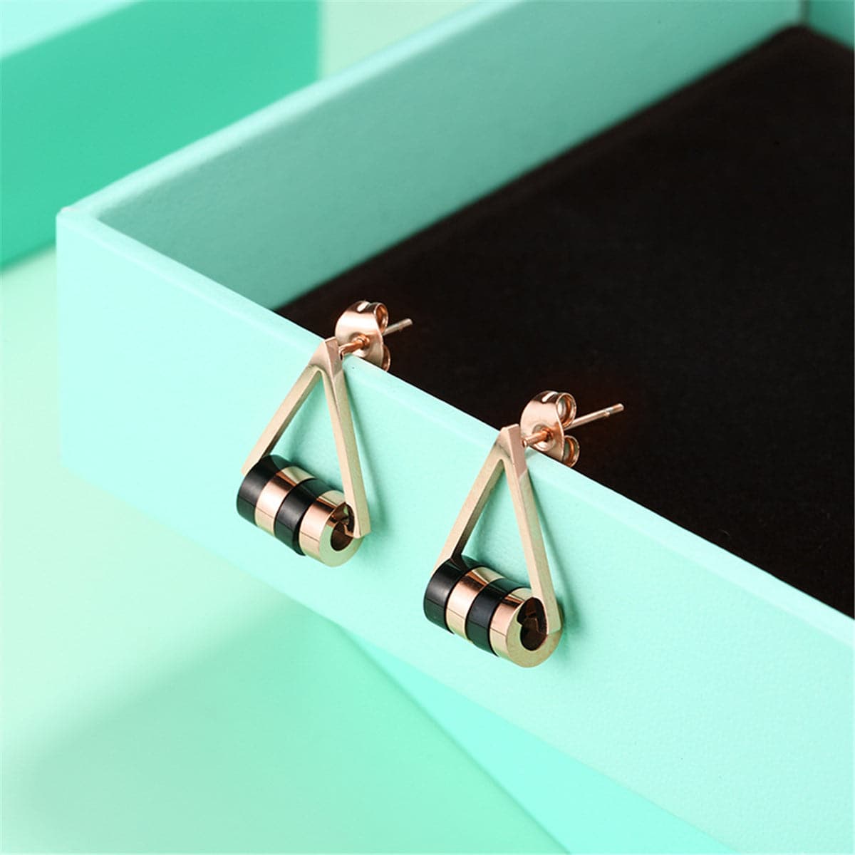 Black Acrylic & 18K Rose Gold-Plated Triangle Stud Earrings