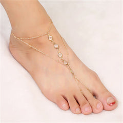Crystal & 18K Gold-Plated Layered Ankle-To-Toe Ring Anklet
