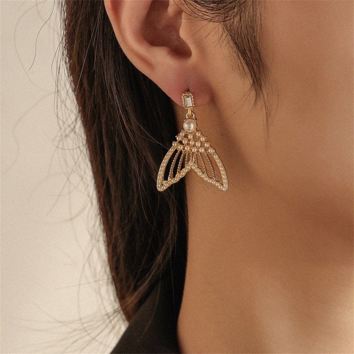 Pearl & Crystal 18K Gold-Plated Fish Tail Drop Earrings