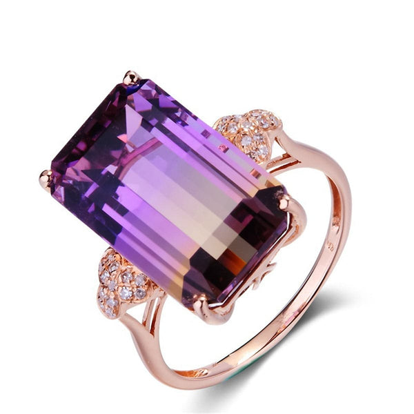 Purple Crystal & 18k Rose Gold-Plated Rectangle Ring - streetregion