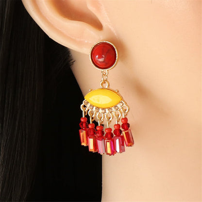 Turquoise and Red Cubic Zirconia Tassel Drop Earrings, drop earrings for women, botanical inspired, styled look