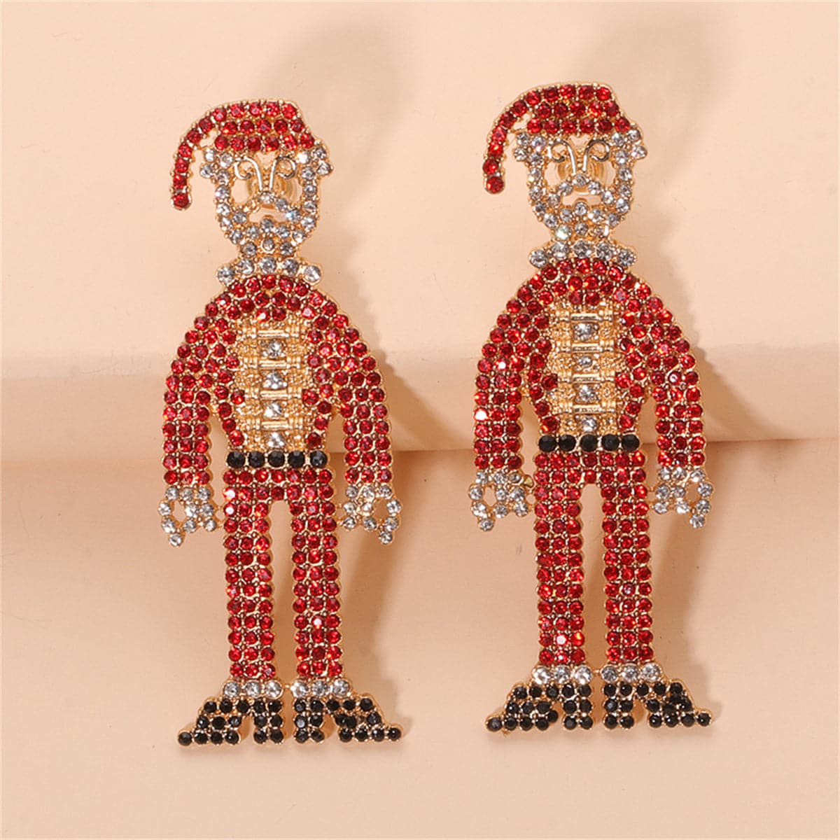 Red Cubic Zirconia and 18K Gold-Plated Santa Drop Earrings, gold drop earrings for women, lifestyle look