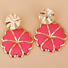 Red Enamel & 18K Gold-Plated Heart Flower Drop Earrings