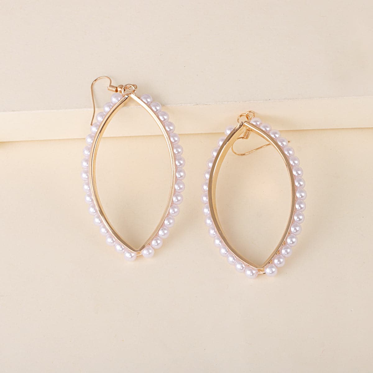 Pearl & 18K Gold-Plated Marquise Drop Earrings