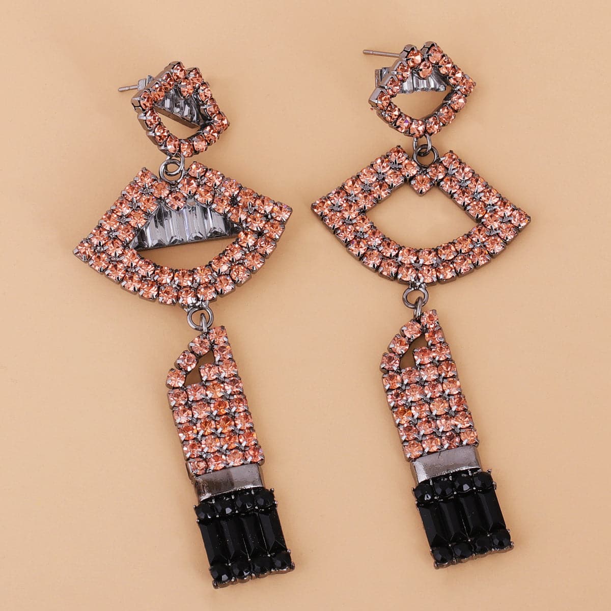 Pink Cubic Zirconia & Crystal Lips Drop Earrings