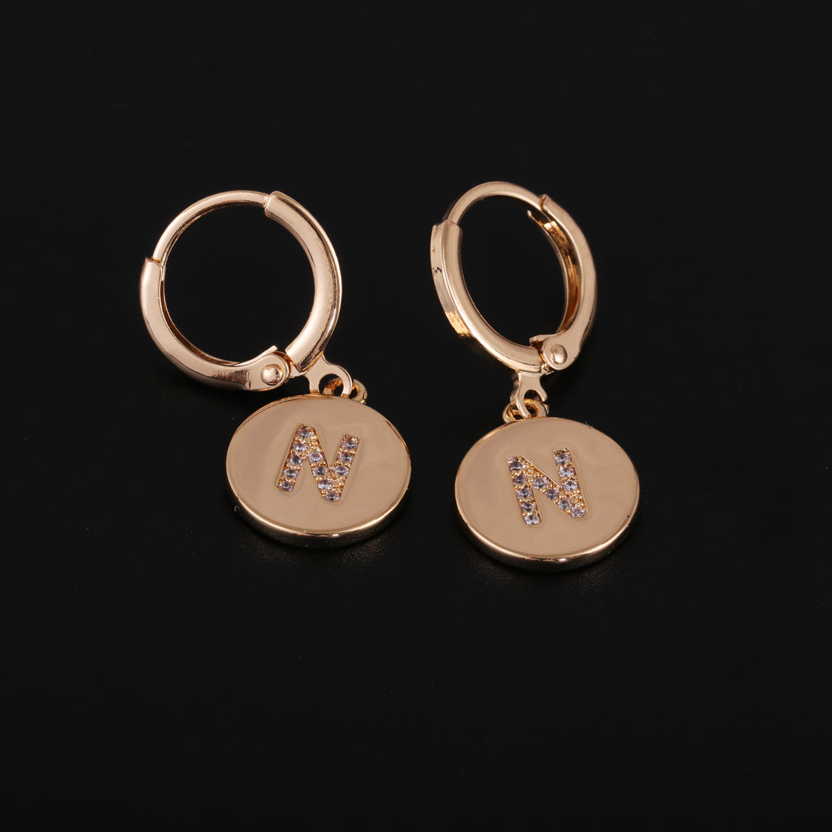 Cubic Zirconia & 18K Gold-Plated Letter N Cut Drop Earrings