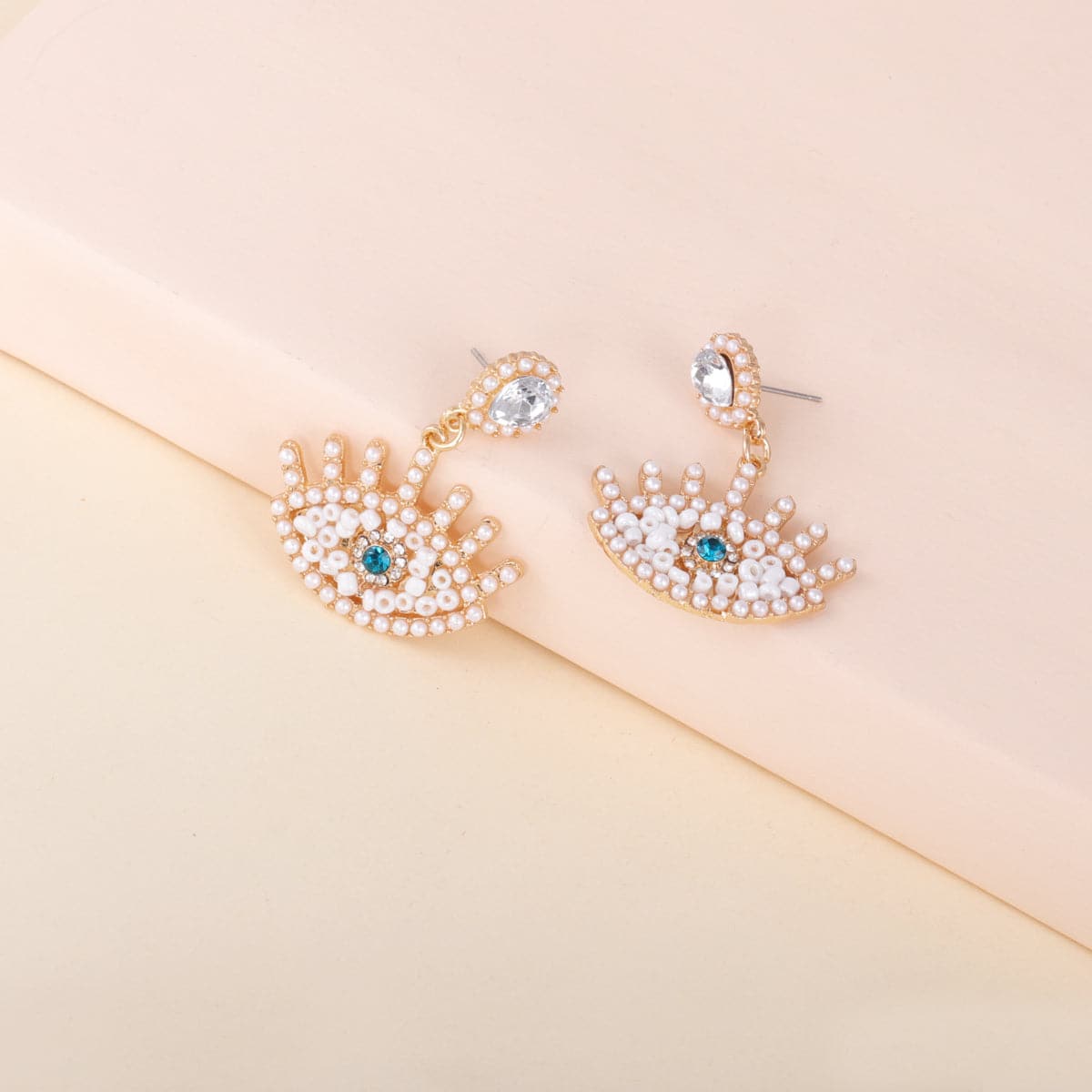 Crystal & Pearl 18K Gold-Plated Evil Eye Drop Earrings