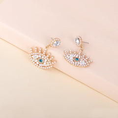Crystal & Pearl 18K Gold-Plated Evil Eye Drop Earrings