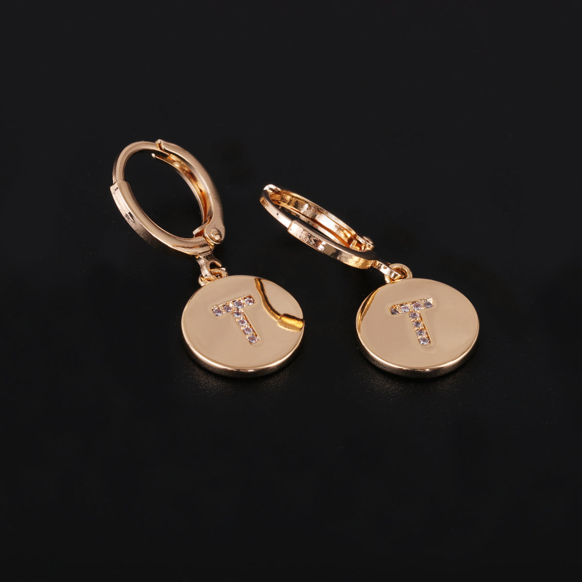 Cubic Zirconia & 18K Gold-Plated Letter T Cut Drop Earrings
