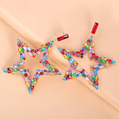 Red Multicolor Cubic Zirconia & 18K Gold-Plated Open Star Drop Earrings