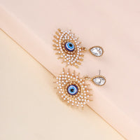 Crystal & Pearl 18k Gold-Plated Eyes Drop Earrings