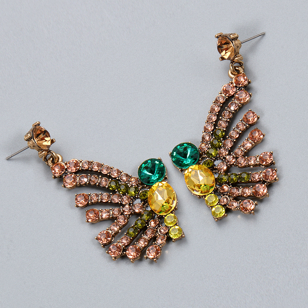 Cubic Zirconia and Yellow Crystal 18K Gold-Plated Butterfly Drop Earrings, gold drop earrings for women, detail close-up