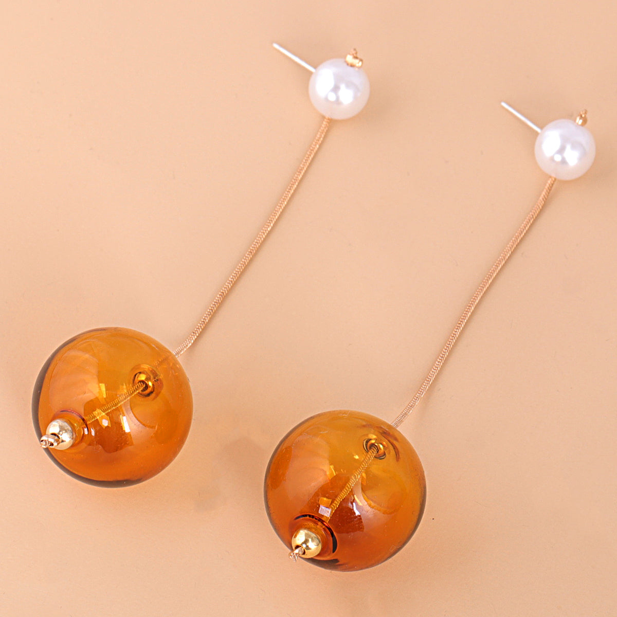 Orange Glass & Pearl 18K Gold-Plated Drop Earrings