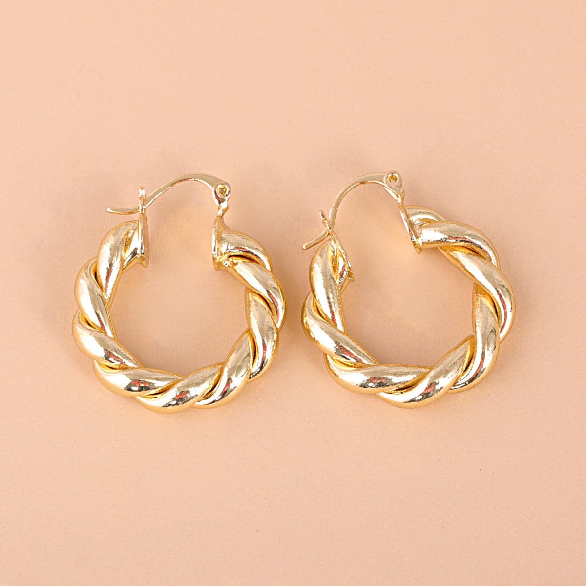 18K Gold-Plated Twisted Hoop Earrings, gold drop earrings for women, everyday style, detail close-up