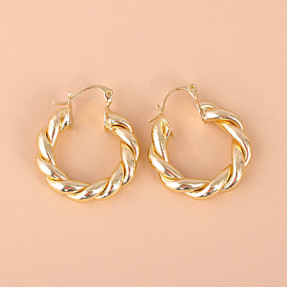 18K Gold-Plated Twisted Hoop Earrings, gold drop earrings for women, everyday style, detail close-up