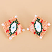 Green Cubic Zirconia & Pearl Eye Stud Earrings